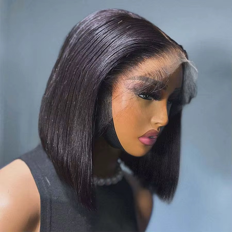 13x4 HD lace straight short bob wig in Natural Black