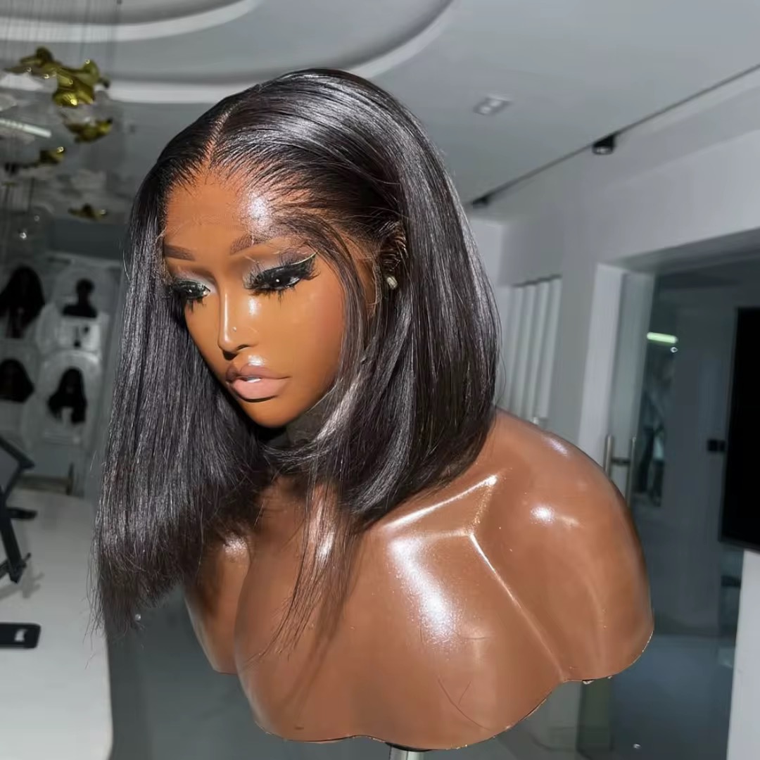 13x4 HD lace straight short bob wig in Natural Black