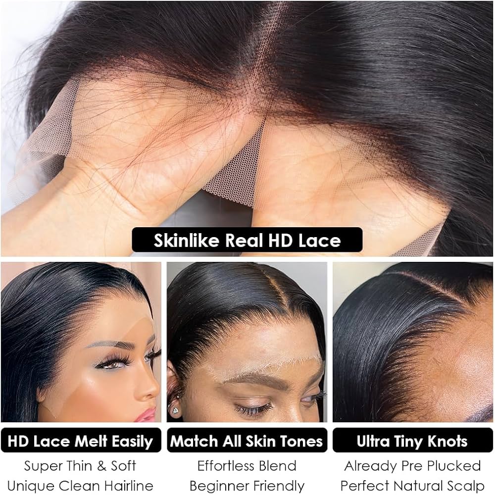 13x4 HD lace straight short bob wig in Natural Black