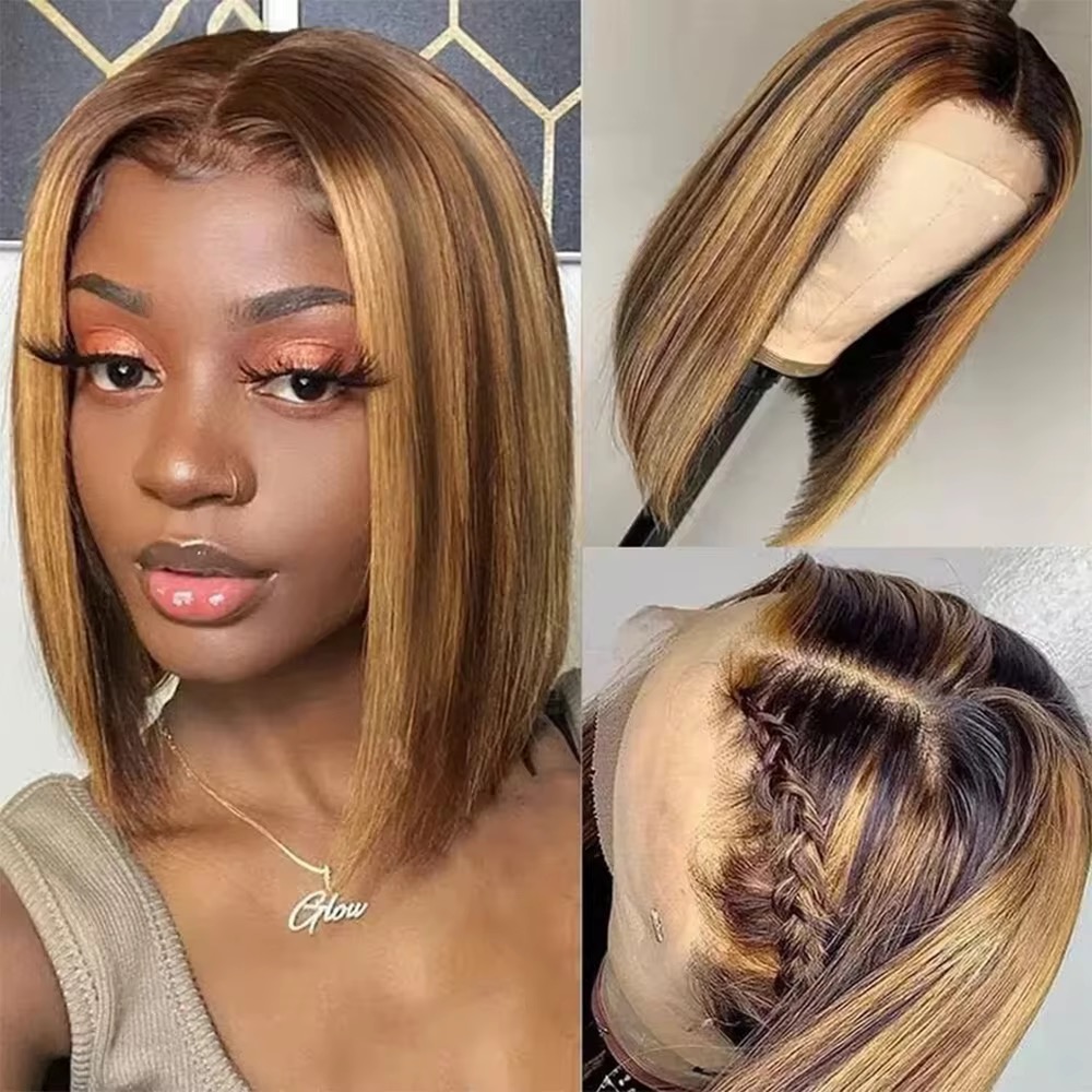 Highlight Bob Wig Human Hair 13x4 Lace Front Wigs Human Hair 4/27 Honey Blonde Bob Wigs Ombre Honey Blonde Bob Lace Frontal Wig 