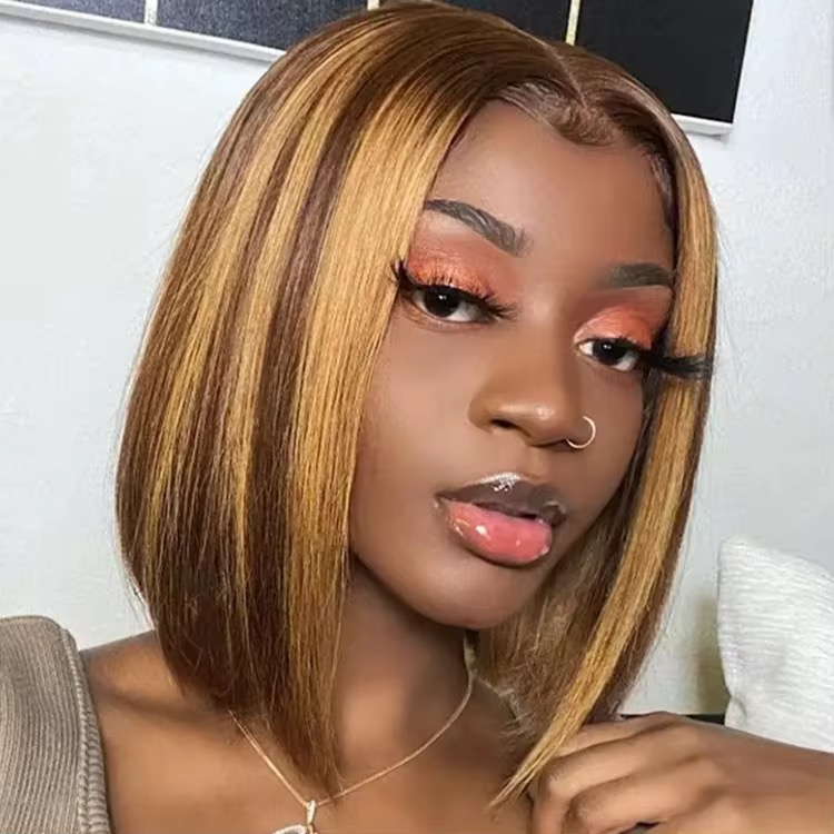 Highlight Bob Wig Human Hair 13x4 Lace Front Wigs Human Hair 4/27 Honey Blonde Bob Wigs Ombre Honey Blonde Bob Lace Frontal Wig 