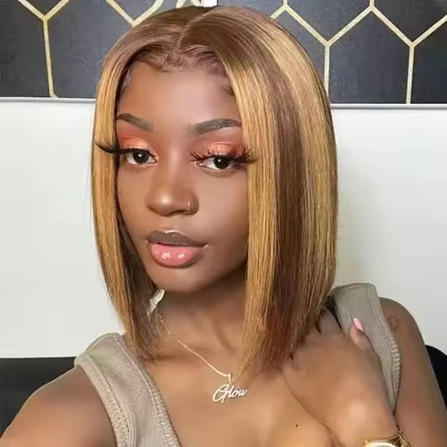 Highlight Bob Wig Human Hair 13x4 Lace Front Wigs Human Hair 4/27 Honey Blonde Bob Wigs Ombre Honey Blonde Bob Lace Frontal Wig 
