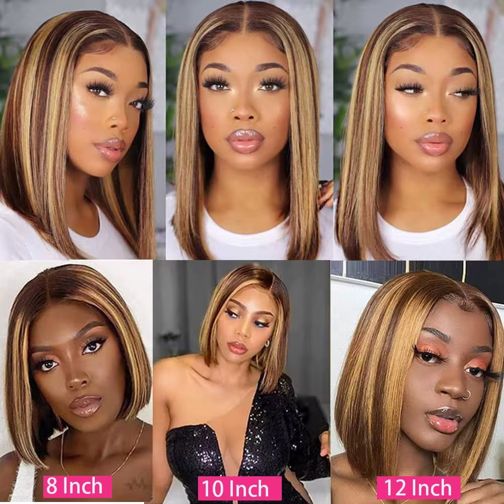 Highlight Bob Wig Human Hair 13x4 Lace Front Wigs Human Hair 4/27 Honey Blonde Bob Wigs Ombre Honey Blonde Bob Lace Frontal Wig 