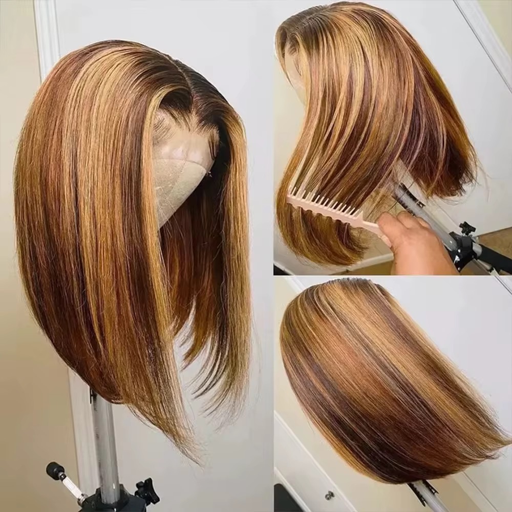 Highlight Bob Wig Human Hair 13x4 Lace Front Wigs Human Hair 4/27 Honey Blonde Bob Wigs Ombre Honey Blonde Bob Lace Frontal Wig 