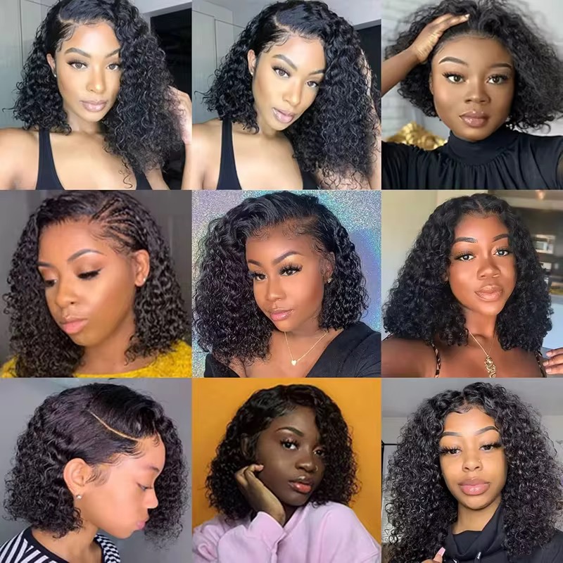 13AA Full frontal Jerry Curly Short Bob Wig lace Front Human Hair Jerry Curly Wigs