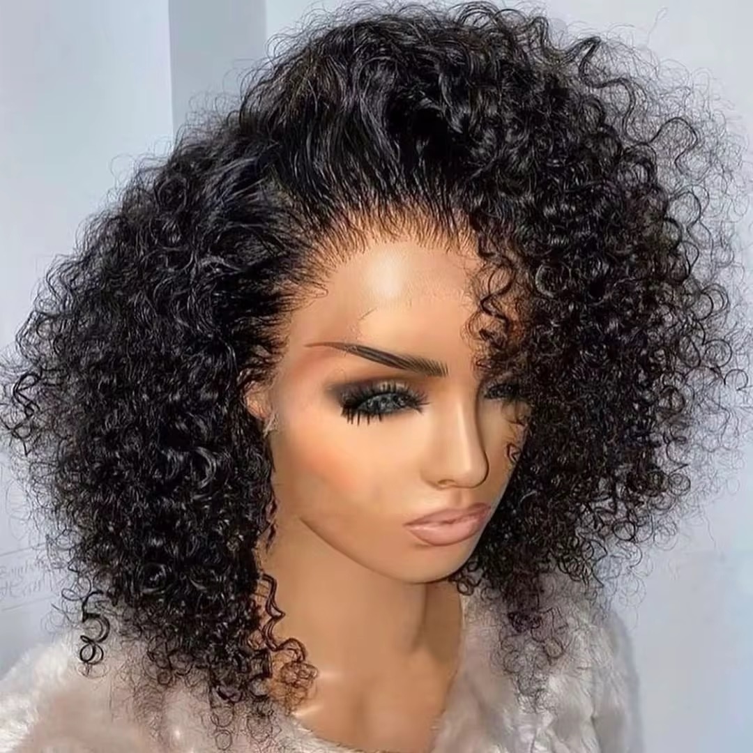 13AA Full frontal Jerry Curly Short Bob Wig lace Front Human Hair Jerry Curly Wigs