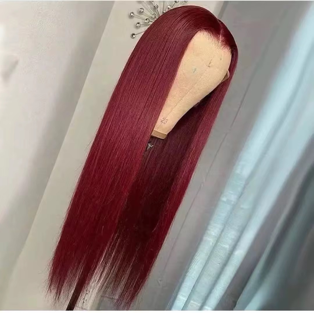 Wholesale 13AA Human Hair Full  Frontal lace 13x4 Wig 99J Burgundy Lace Frontal Human Hair Wig