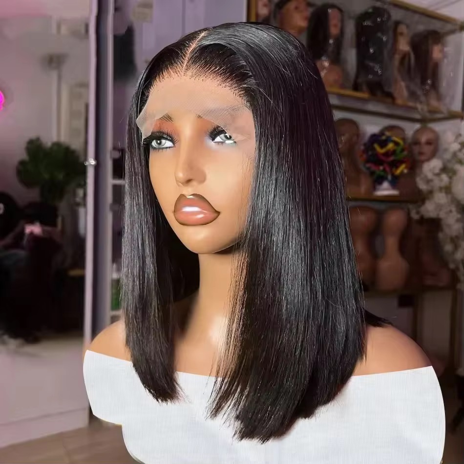 Wholesale 14A SDD Human Hair Full Frontal Lace Wigs 13x4 Lace Front Natural Color Wigs Double Drawn Bob Wigs 