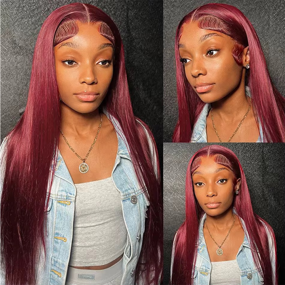 Wholesale 13AA Human Hair Full  Frontal lace 13x4 Wig 99J Burgundy Lace Frontal Human Hair Wig