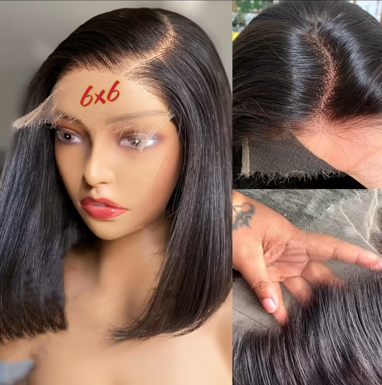 Wholesale 14A HD 6x6 Glueless Bob Wigs super double drawn 6x6 HD Bob Wigs