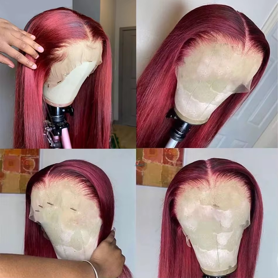 Wholesale 13AA Human Hair Full  Frontal lace 13x4 Wig 99J Burgundy Lace Frontal Human Hair Wig