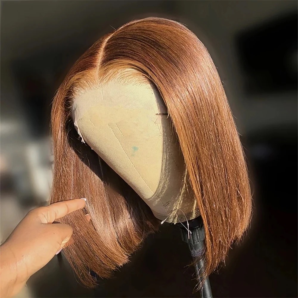 Wholesale 13AAA Chocolate Brown BOB Lace Front Wig Brazilian Hair Short Straight 13x4 Lace Front Color #4 Bob Wigs 