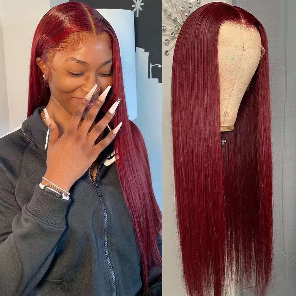 Wholesale 13AA Human Hair Full  Frontal lace 13x4 Wig 99J Burgundy Lace Frontal Human Hair Wig