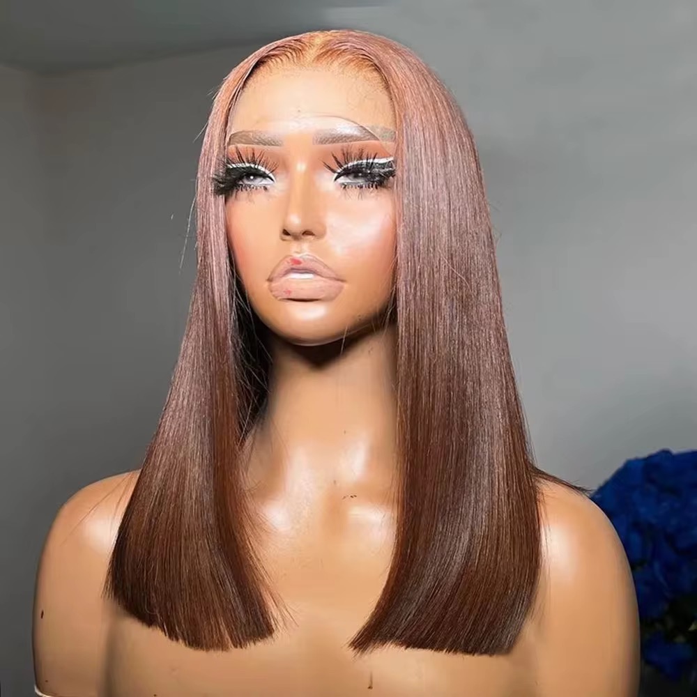 Wholesale 13AAA Chocolate Brown BOB Lace Front Wig Brazilian Hair Short Straight 13x4 Lace Front Color #4 Bob Wigs 