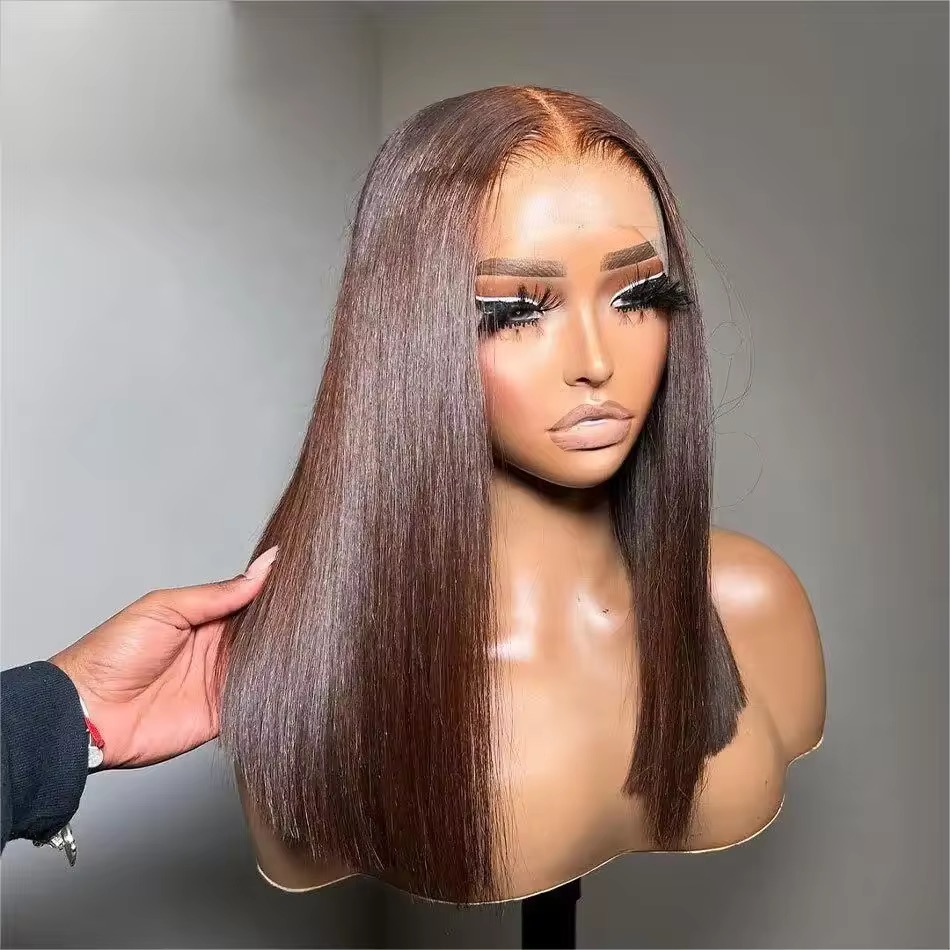 Wholesale 13AAA Chocolate Brown BOB Lace Front Wig Brazilian Hair Short Straight 13x4 Lace Front Color #4 Bob Wigs 