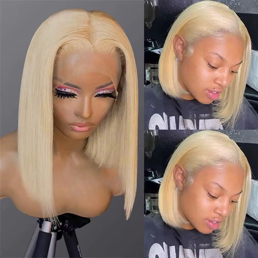 Wholesale 13x4 Brazilian Straight Lace Frontal Bob Wig 613 Blonde Human Hair Full Lace Front bob Wig