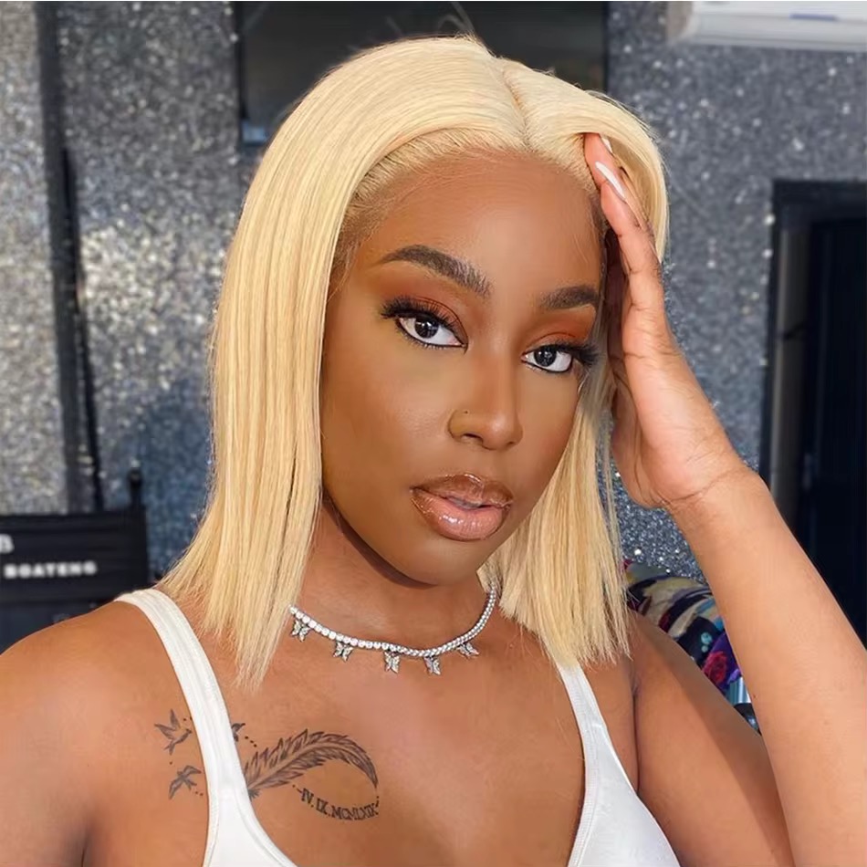 Wholesale 13x4 Brazilian Straight Lace Frontal Bob Wig 613 Blonde Human Hair Full Lace Front bob Wig