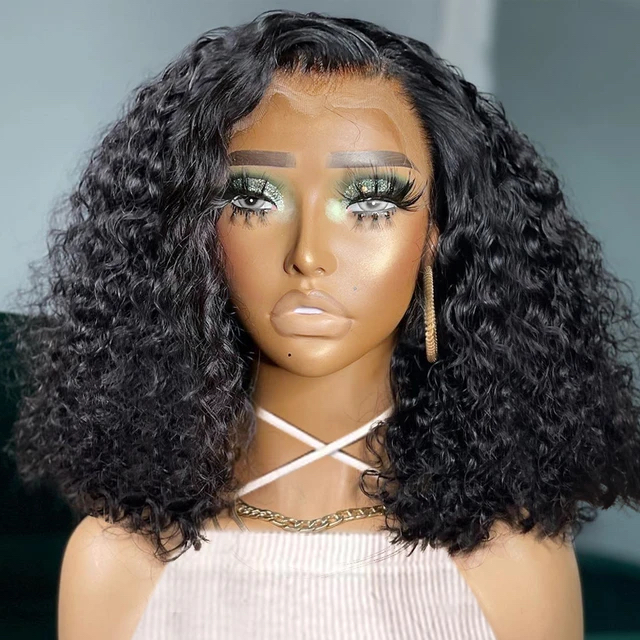 Wholesale 14A SDD Human Hair Full Frontal Curly Lace Wigs 13x4 Lace Front Natural Wigs Double Drawn Bob Wigs 
