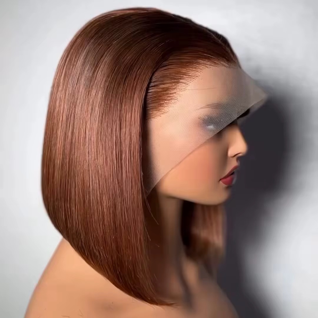 Wholesale 14A SDD BOB Human Hair #4 Brown, #4/27 & #99J Full Frontal Lace Wigs 13x4 Lace Front #4 Brown, #4/27 & #99J Wigs Double Drawn Bob Wigs 