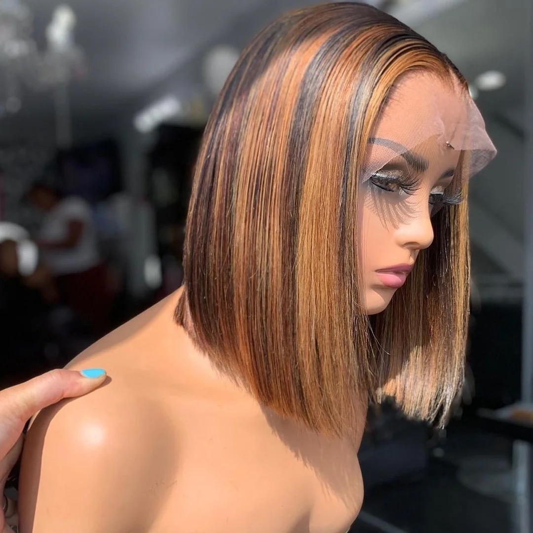 Wholesale 14A SDD BOB Human Hair #4 Brown, #4/27 & #99J Full Frontal Lace Wigs 13x4 Lace Front #4 Brown, #4/27 & #99J Wigs Double Drawn Bob Wigs 