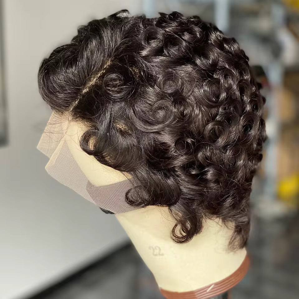 Wholesale Short Curly Pixie Cut Wigs Damo Pixie Curly Lace Wig 