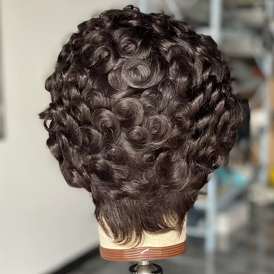 Wholesale Short Curly Pixie Cut Wigs Damo Pixie Curly Lace Wig 