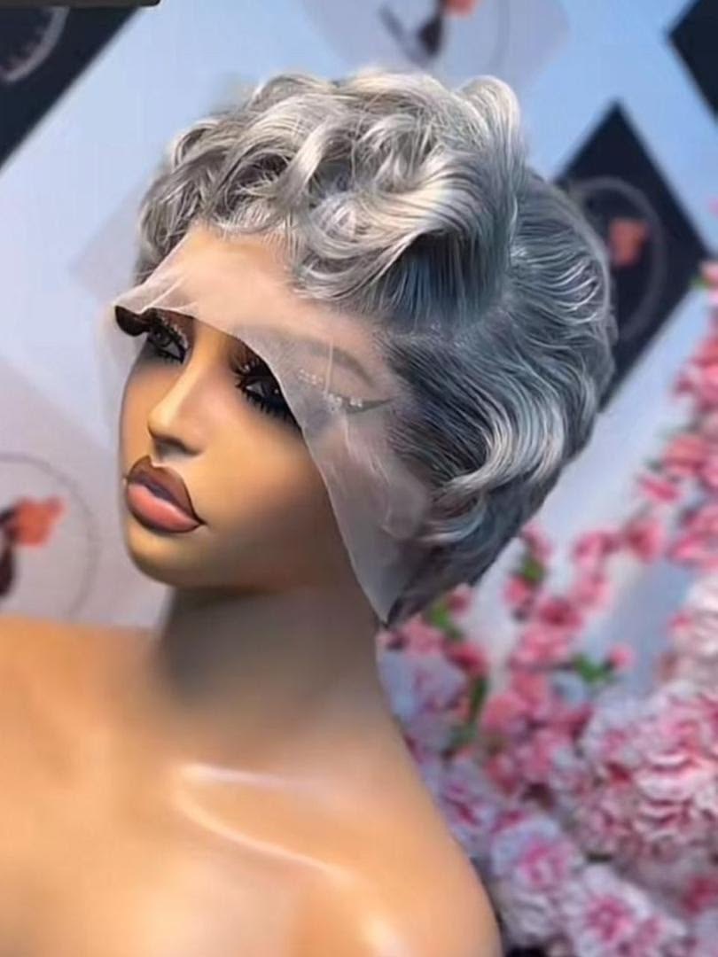 Wholesale Grey 13x4 Full Frontal Short Pixie Cut Wigs 