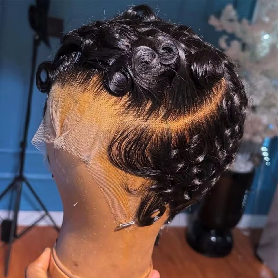 Wholesale Short Curly Pixie Cut Wigs Damo Pixie Curly Lace Wig 
