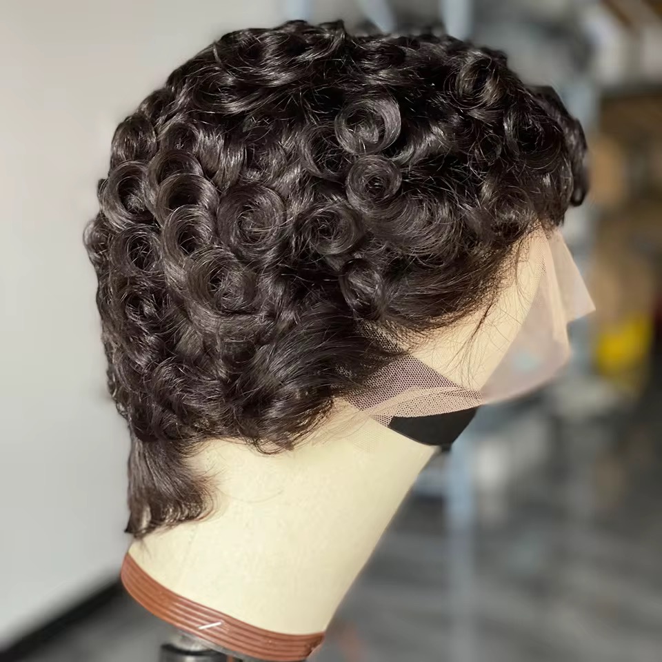 Wholesale Short Curly Pixie Cut Wigs Damo Pixie Curly Lace Wig 