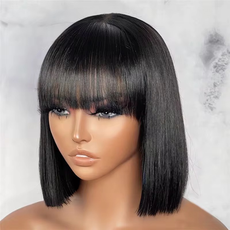 Wholesale Rarlon Hair 14A Double Drawn Fringe Bob Wig With 2x4 closure Glueless Bob wigs 
