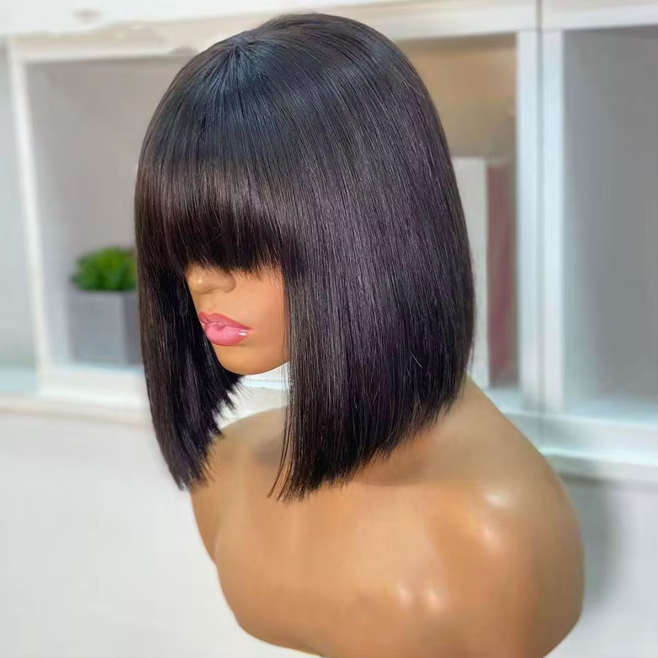 Wholesale Rarlon Hair 14A Double Drawn Fringe Bob Wig With 2x4 closure Glueless Bob wigs 
