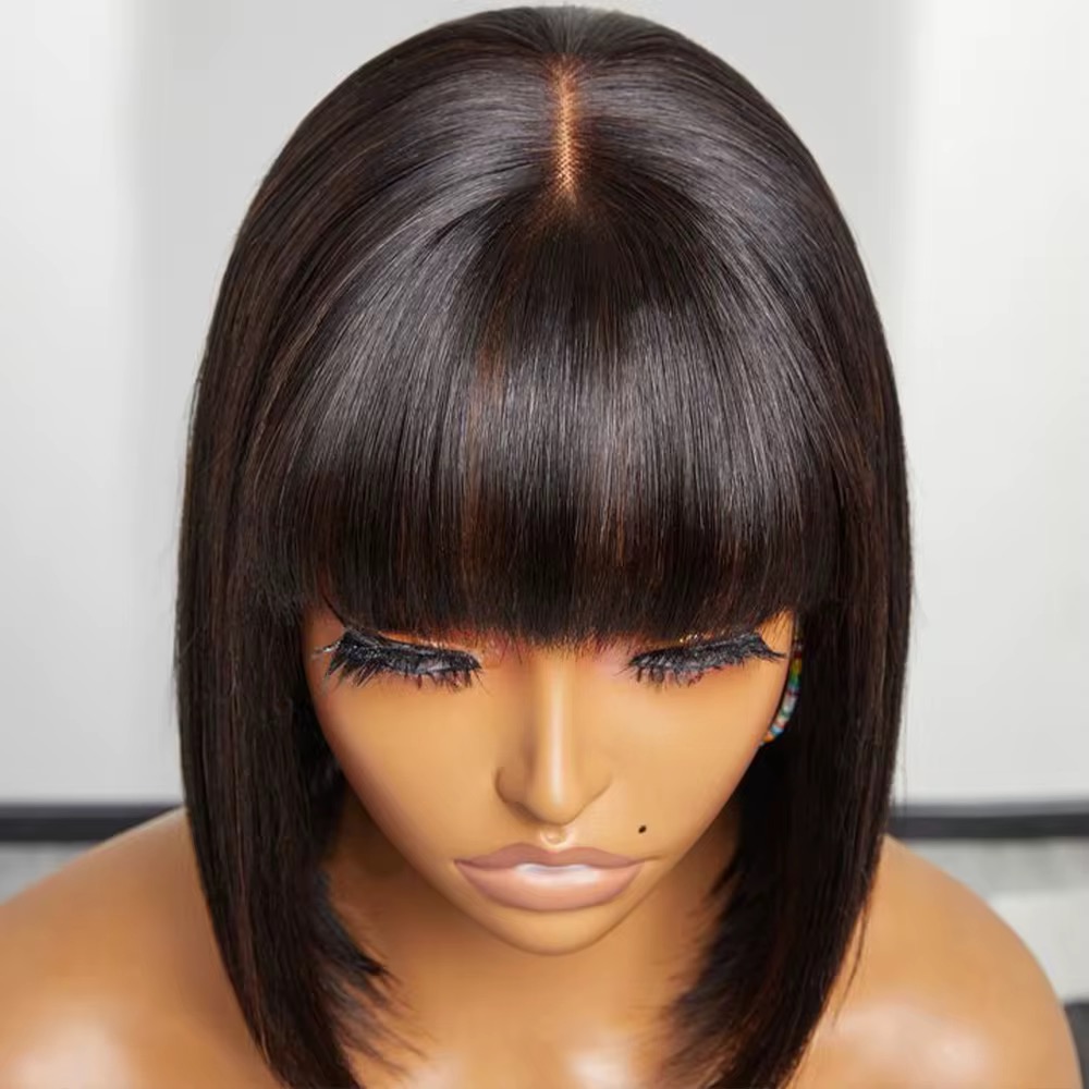 13A glueless fringe bob wig with 2x4 closure