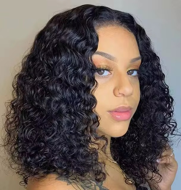 Wholesale 13AAA BOB 4x4 Glueless Curly Wig Human Hair 4x4 Water Curly Wigs bob Hair Single drawn