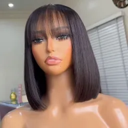 Wholesale Rarlon Hair 14A Double Drawn Fringe Bob Wig With 2x4 closure Glueless Bob wigs 