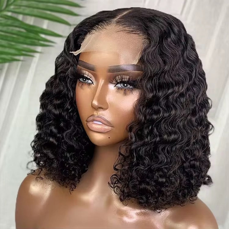 Wholesale 13AAA BOB 4x4 Glueless Curly Wig Human Hair 4x4 Water Curly Wigs bob Hair Single drawn