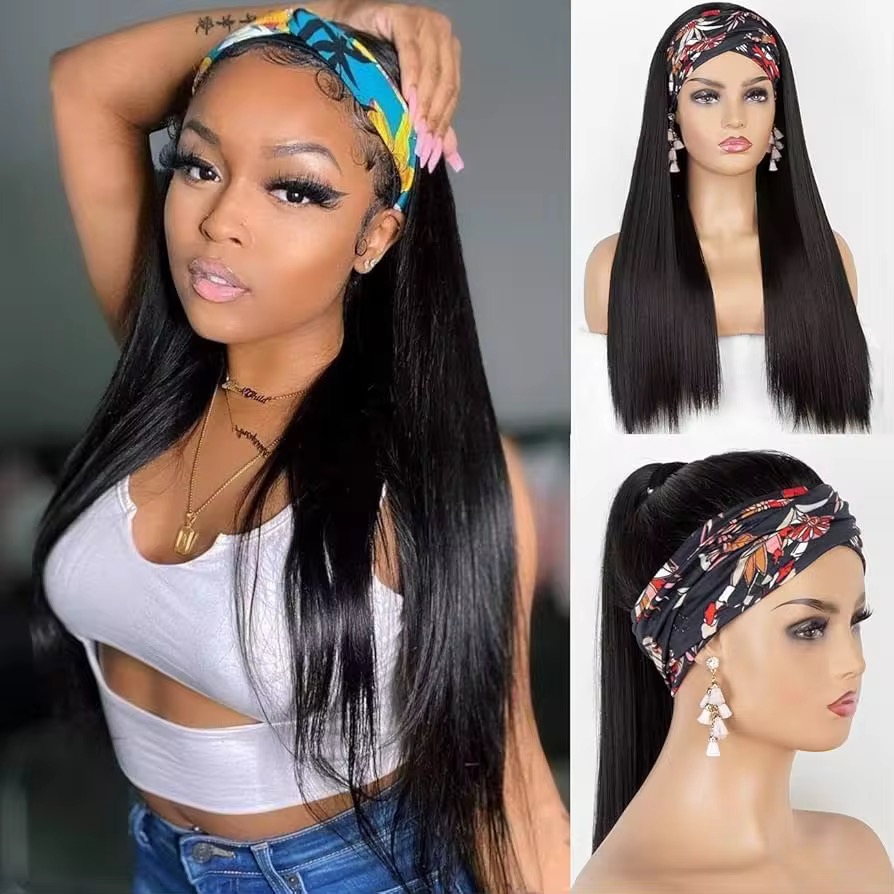 glueless headband wig in Natural Black