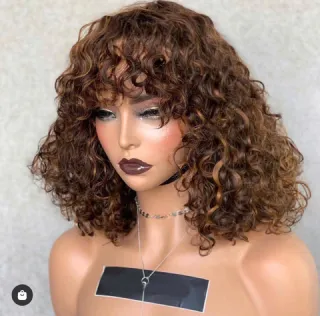 Wholesale Rarlon Hair Fringe Curly Bob Wig Glueless Fringe Bob wigs