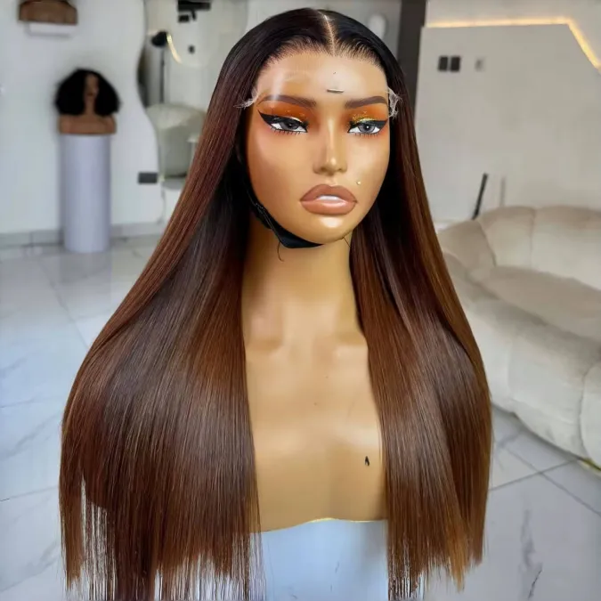 Wholesale Vietnamese Human Hair Wigs 1B/#4 Glueless 5x5 Bob Wigs Bone Straight Ombre two tone color 