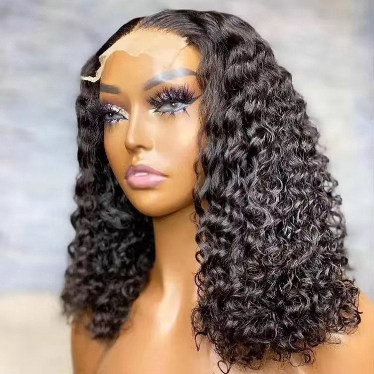 Wholesale 14AA BOB 4x4 SDD Glueless Water Curly Bob Wig Human Hair 4x4 Doube Drawn Bob Water Curly Wigs