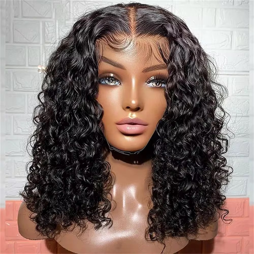 Wholesale 14AA BOB 5x5 SDD Glueless Water Curly Bob Wig Human Hair 5x5 Doube Drawn Bob Water Curly  Wigs