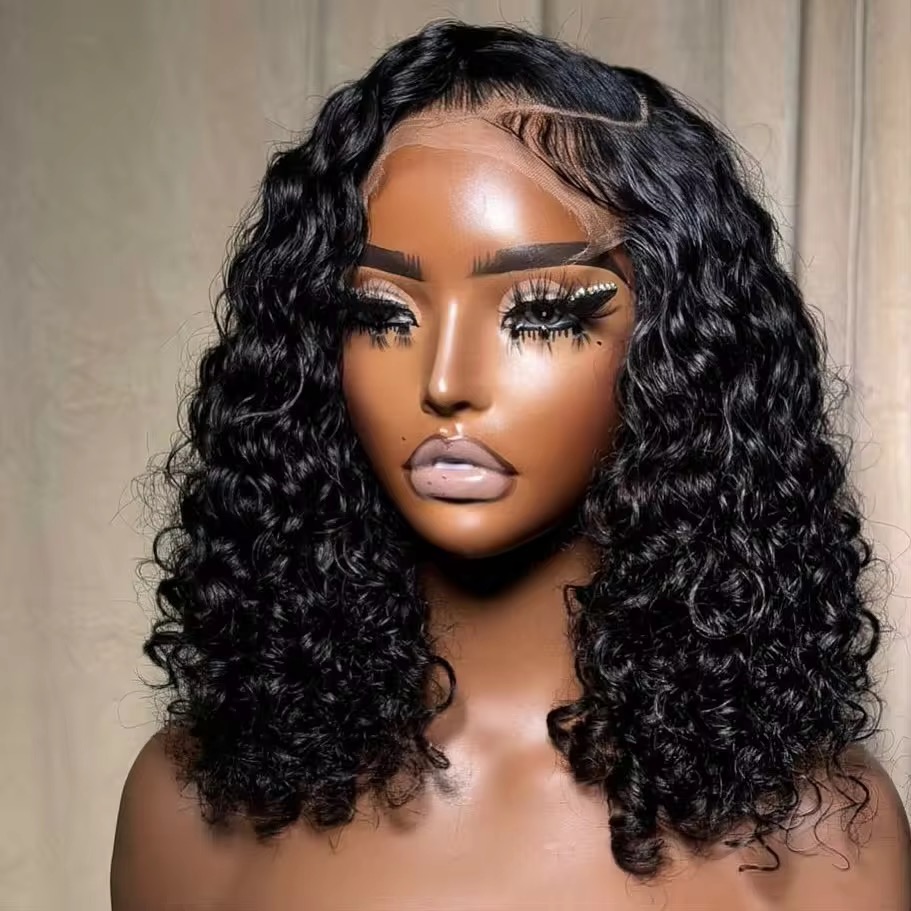 Wholesale 14AA BOB 4x4 SDD Glueless Water Curly Bob Wig Human Hair 4x4 Doube Drawn Bob Water Curly Wigs