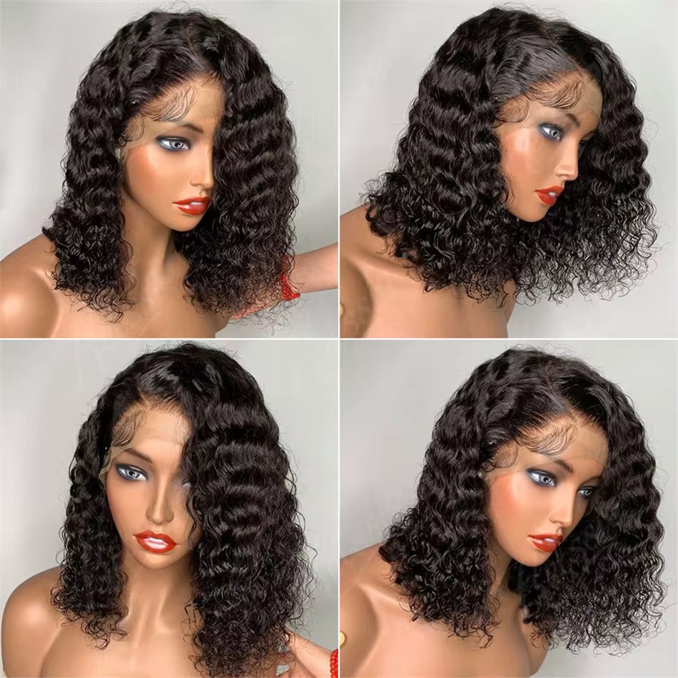 Wholesale 13AA Full frontal 13x4 Water Curly Wave Short Bob Wig lace Front Human Hair Water Curly Wigs