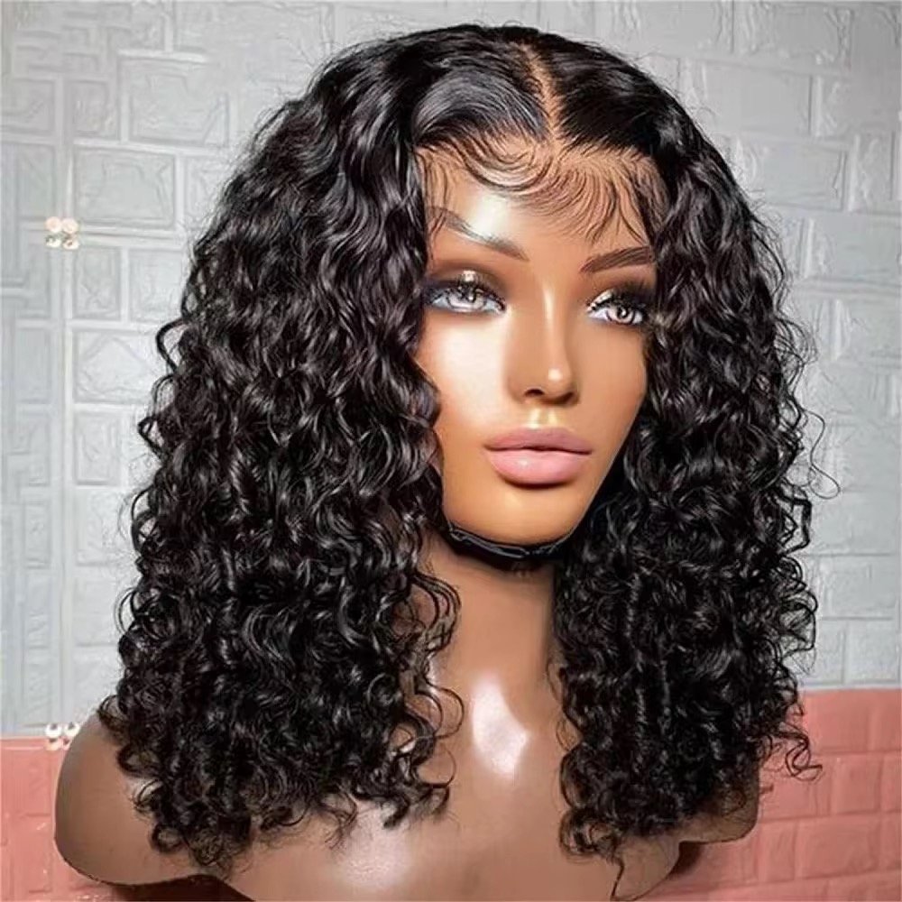 Wholesale 14AA BOB 5x5 SDD Glueless Water Curly Bob Wig Human Hair 5x5 Doube Drawn Bob Water Curly  Wigs