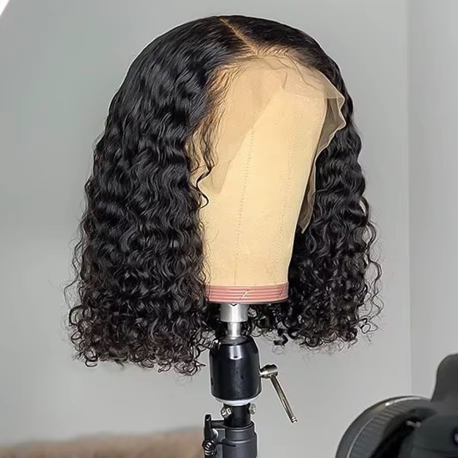 Wholesale 13AA Full frontal 13x4 Water Curly Wave Short Bob Wig lace Front Human Hair Water Curly Wigs