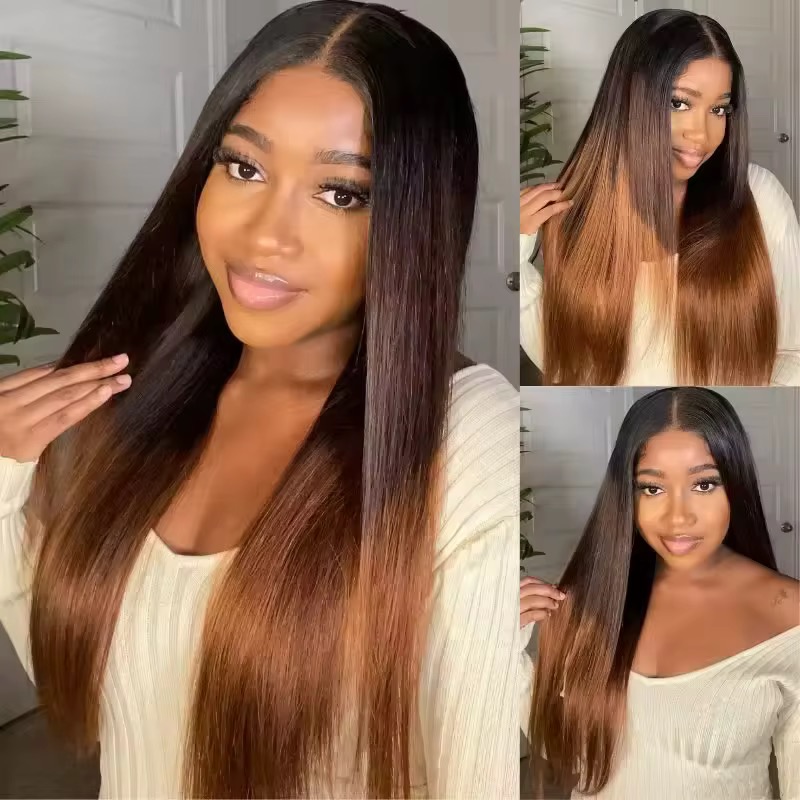 Wholesale 13AAA Ombre Brown 1B/#4 Lace Front Wig Brazilian Hair Straight 13x4 Lace Front Color 1b/#4 Wigs