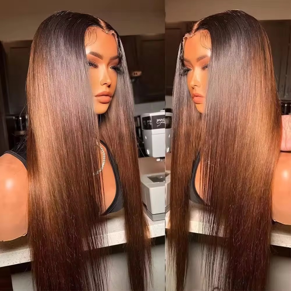 Wholesale 13AAA Ombre Brown 1B/#4 Lace Front Wig Brazilian Hair Straight 13x4 Lace Front Color 1b/#4 Wigs