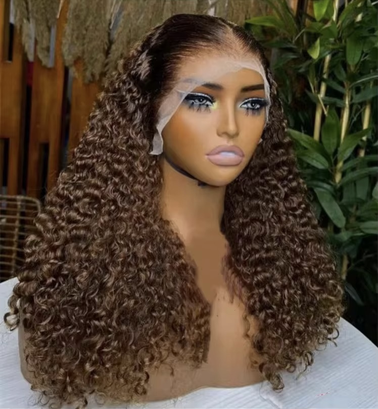 Wholesale 14A SDD 13x4 Water Curly Full Frontal Lace Wigs 13x4 Lace Full Frontal super double drawn Wigs Color Ombre & Black & Brown