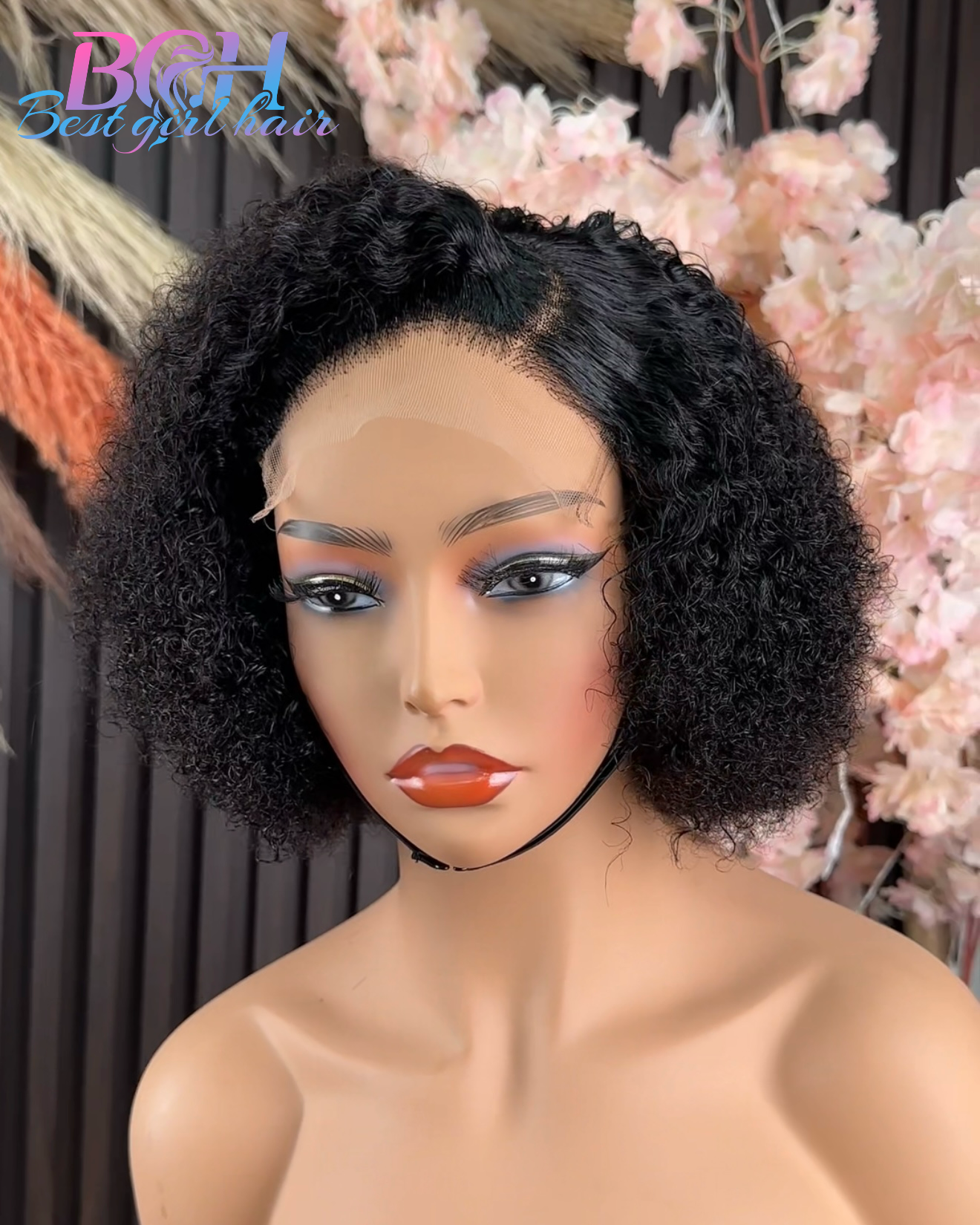 Wholesale Human Hair 5x5 8 INCH KINKY CURLY WIGS Glueless Kinky Curly Short Curly Wig