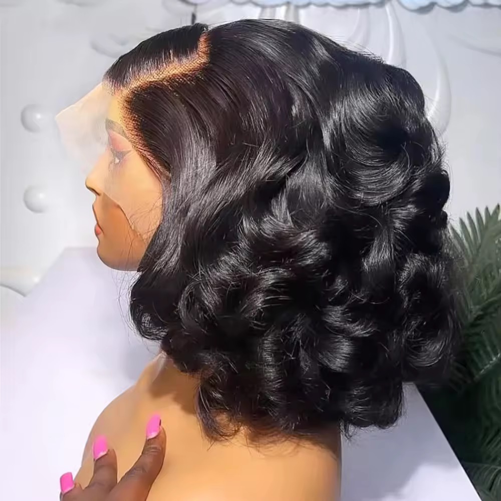 Wholesale 14A SDD Bouncy Curly Loose Wave 13x4 & 5x5 Glueless Bob Wigs Short pixie Bob Wig 1b and 1b/4 