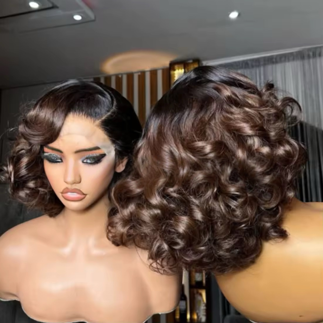 Wholesale 14A SDD Bouncy Curly Loose Wave 13x4 & 5x5 Glueless Bob Wigs Short pixie Bob Wig 1b and 1b/4 
